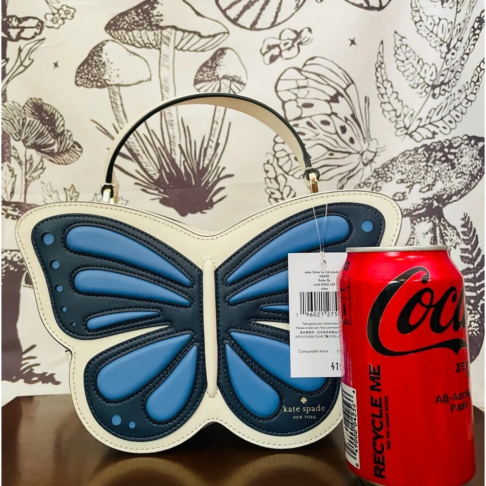 • NWT KATE SPADE FLUTTER FLY 3D BUTTERFLY CROSSBODY BLUE MULTI WHITE CARD HOLDER